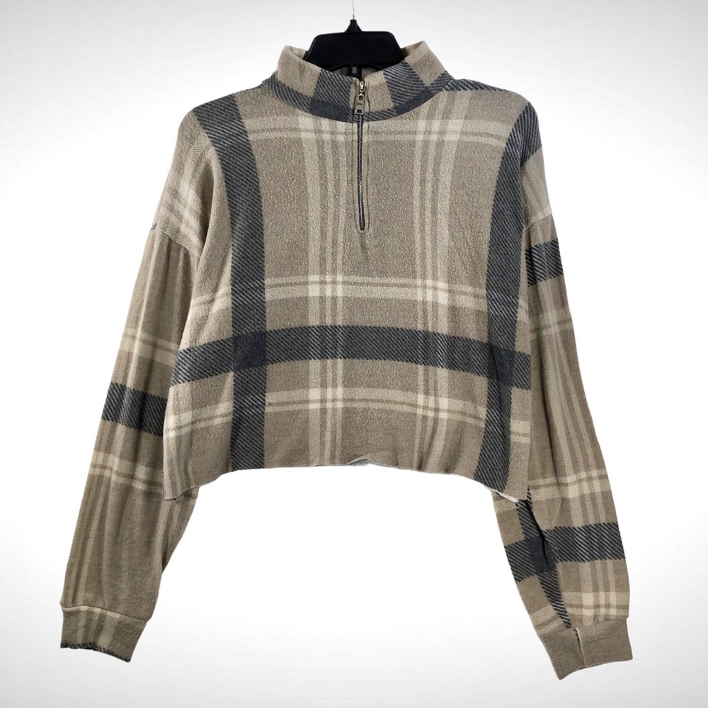 Rock n Rose Couture Women Plaid Cropped Pullover Shirt Flannel Size Large!